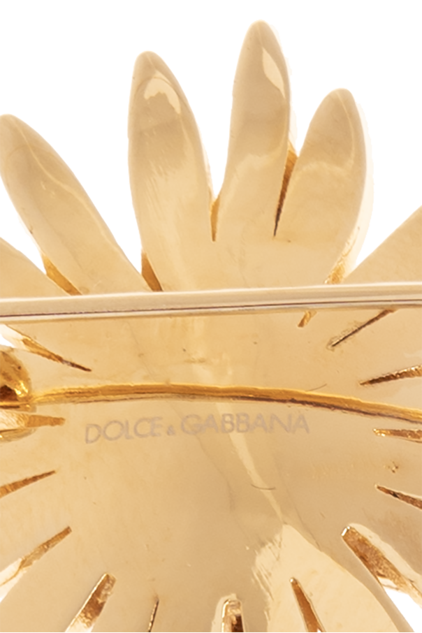 Dolce & Gabbana Black Gold Tone Crystal Brass Flower Brooches Belt